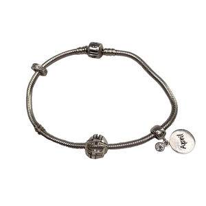 Pandora Sterling Silver Barrel Clasp Bracelet Football Birthstone Pavé Charm Set